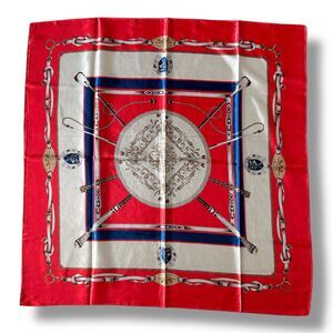 Red Scarf With Beige & Blue 35” X 35” Women Headscarf Scarve Fashion